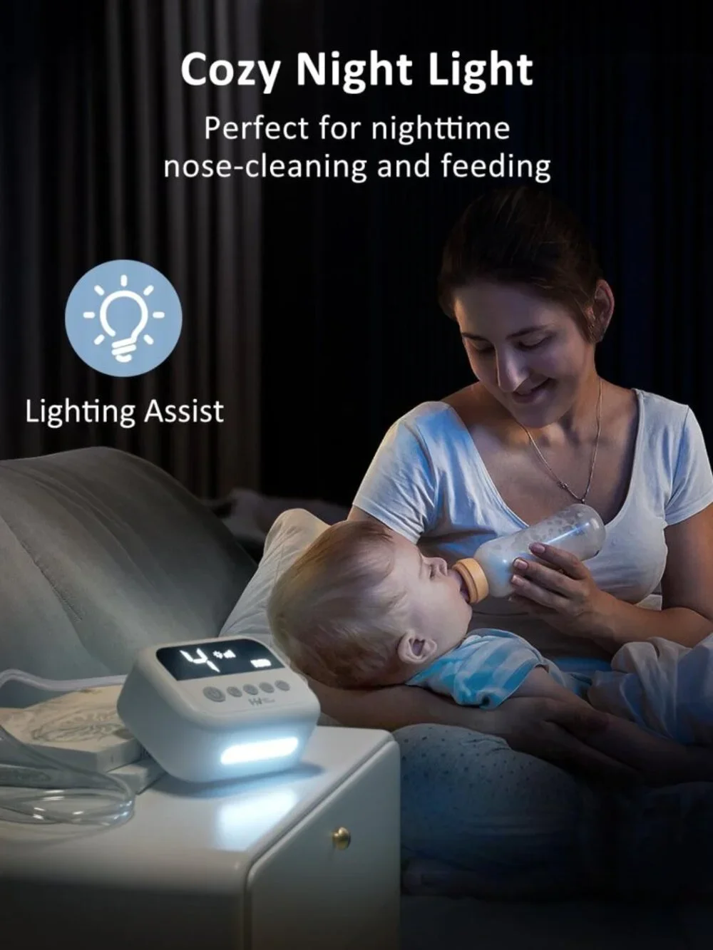 Baby Nasal Aspirator - Hospital Grade Suction, 9 Levels, Silicone Tips, Night